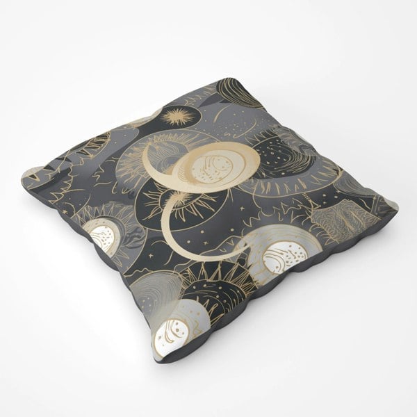 Warren Reed Abstract Silver Gold Sun And Moon Floor Cushion