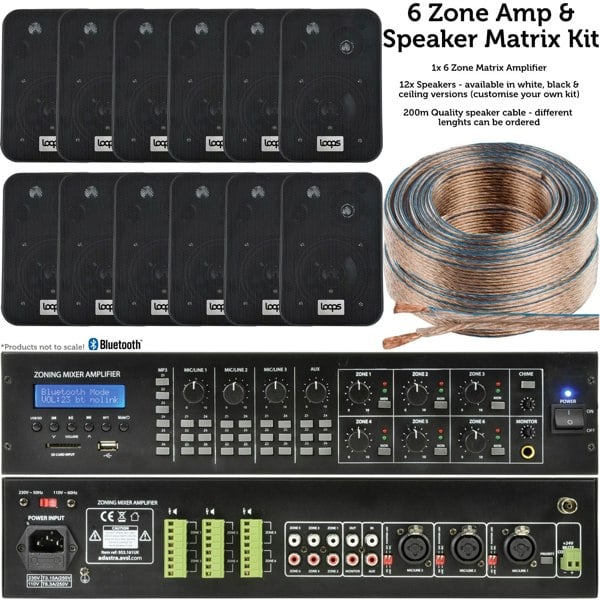6 Zone Matrix Bluetooth Mixer Amplifier Amp 12 Speaker System Switch Splitter PA - LoopsDirect