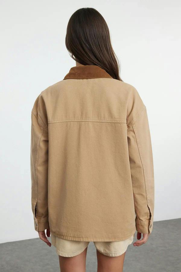 WOVCOR Suede Contrast Collar Denim Shirt Jacket