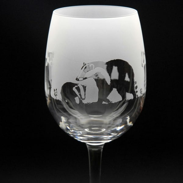 Glyptic Glass Art Badger Crystal Wine Glass - Hand Etched/Engraved Gift