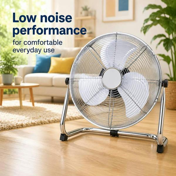 Dyzi 16 Inch 45W Metal Floor Fan High Velocity Adjustable Tilt Silver