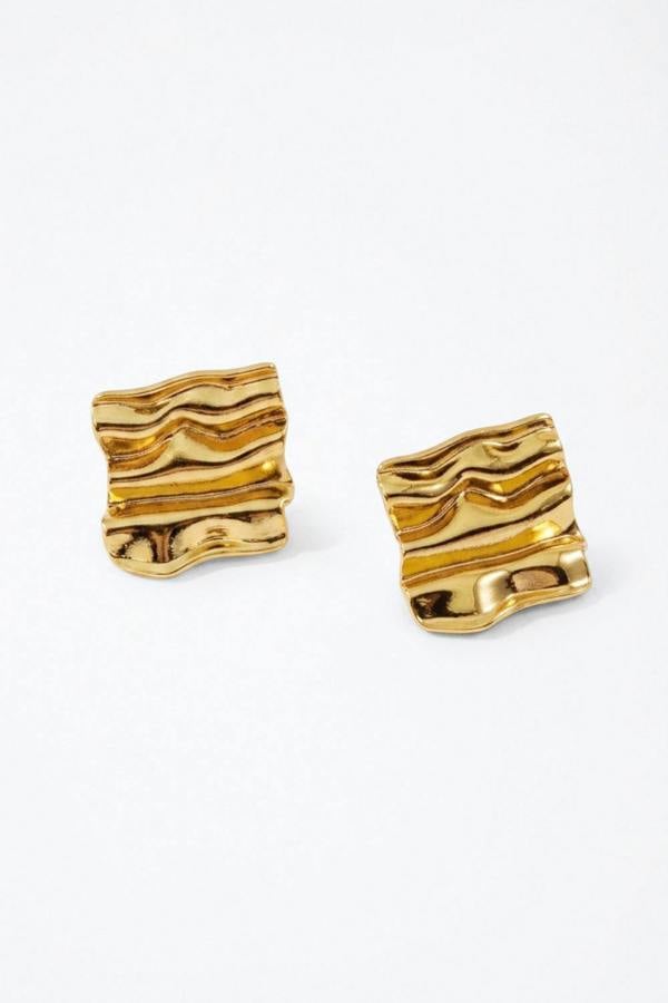 Serla Gold Plated Textured Square Earrings