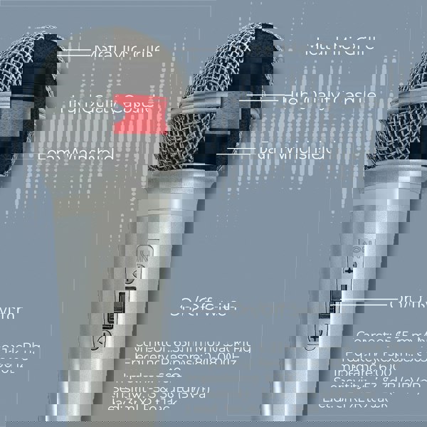 Mr Entertainer Soundlab Dynamic Vocal Microphone With Fixed 3m 6.35mm Jack Lead Silver