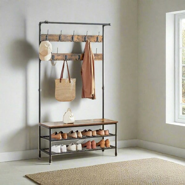 Modcraft Large Hall Tree Coat Rack with Bench and Shoe Rack