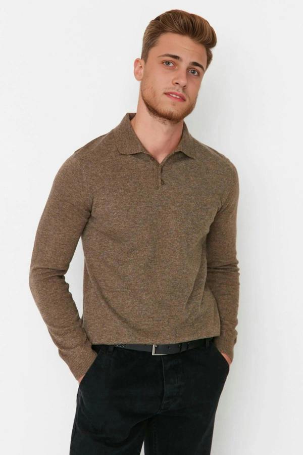WOVCOR Polo Neck Buttoned Smart Knit Men's Sweater