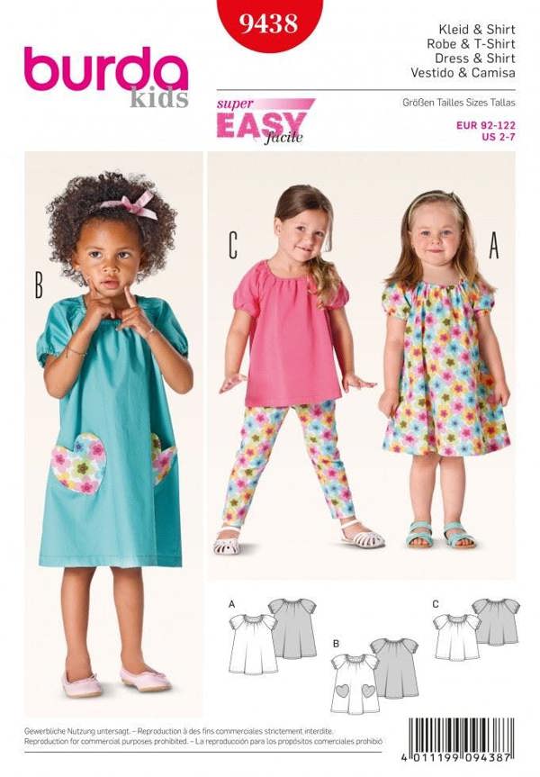 Burda Sewing Pattern 9438 Dresses and Tops For Kids and Babies, Ages: 2-7 - Easy