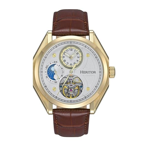 Heritor Automatic Antoni Leather-Band Watch - Gold/Brown - HERHS4305