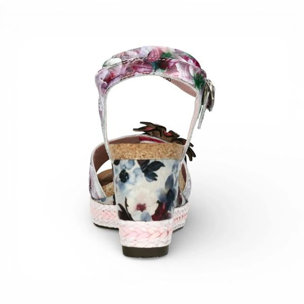 Laura Vita Facyo 75 - Women's Purple Floral Leather Wedge Sandals