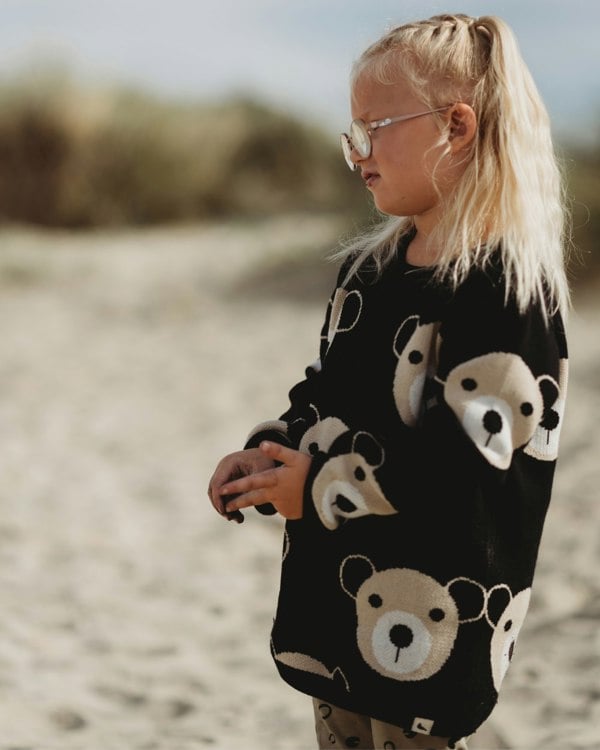 Black knitted Teddybear Print Jumper - image 1