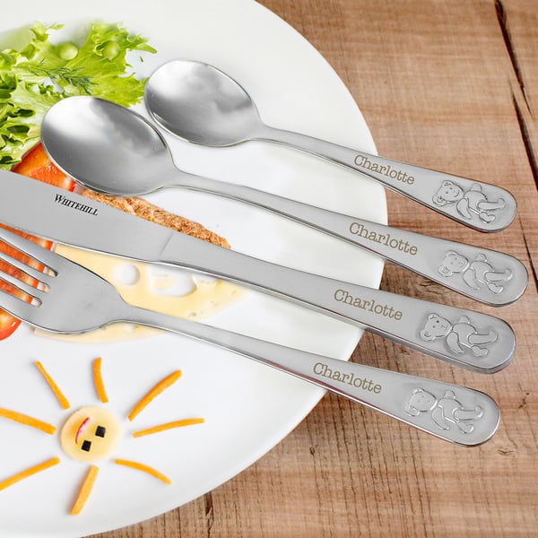 Personalised Memento Company Personalised Teddy 4 Piece Embossed Cutlery Set