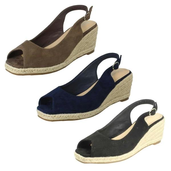 Anne Michelle Ladies Anne Michelle Microfibre Wedge Heel Squared Toe Sandals F2306