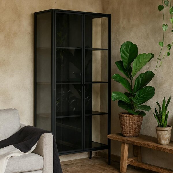 Wyld Haus Graz Matt Black Metal Tall Display Cabinet 2 Doors