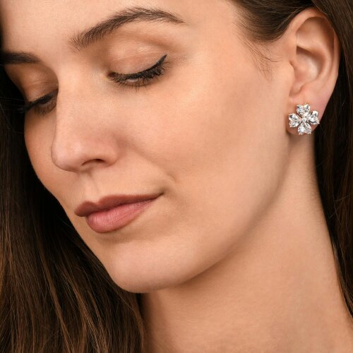 Zavana Gold Large Clover Stud Earrings With Heart Shaped CZ Stones