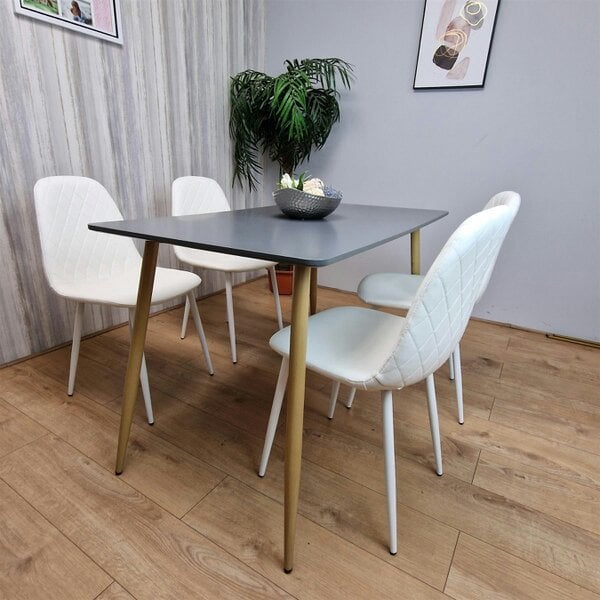 Kosy Koala Dining Table Set of 4 Wooden Grey Table with 4 White Gem Patterend Chairs