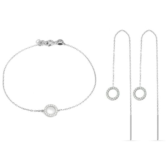 Spero London Circle Bracelet and Circle Drop Earring Set in Sterling Silver