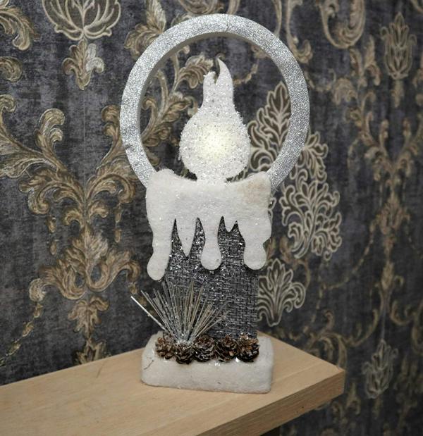 41cm Grey Candle Christmas Lantern with Warm LED Light, Battery Powered Indoor Decoration image 1