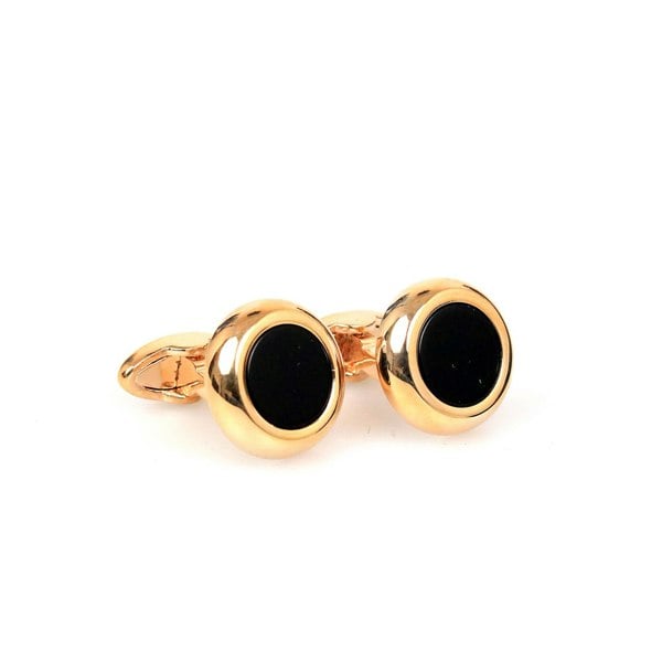 David WeJ Circle with Onyx Cufflink - Gold Onyx