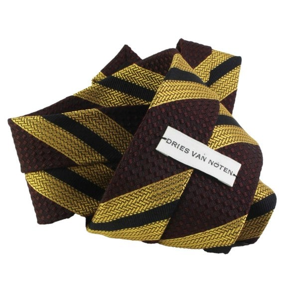 Dries Van Noten regimental stripe textured woven silk tie