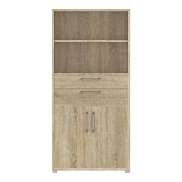 Wyld Haus Dris Natural Oak Wood Effect Bookcase 2 Shelves 2 Drawers 2 Doors