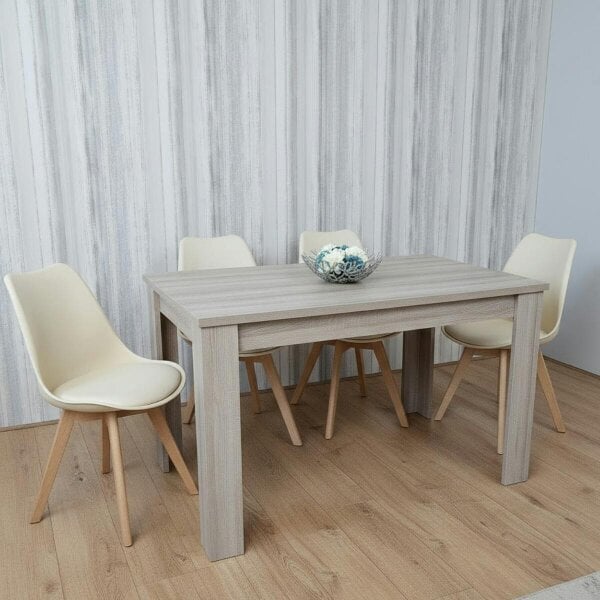 Kosy Koala Grey Dining Table Set with 4 Cream Plastic Chairs Modern Dining Furniture Set
