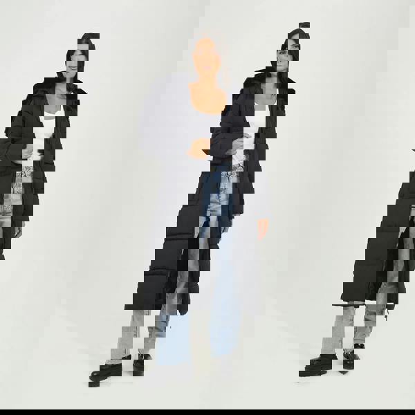 Brave Soul Black Maxi Padded Jacket With Split Hood - Black Image 3