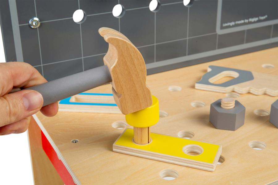 Bigjigs Toys Workers' Workbench | 34pcs Wooden Construction Tool Bench