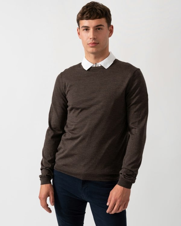 Oliver Sweeney Camber Mens Crew Neck Jumper - Chocolate Marl