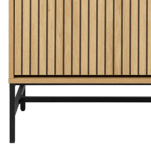 Wyld Haus Bjork Natural Oak Wood and Black Panelled Shoe Cabinet 4 Doors
