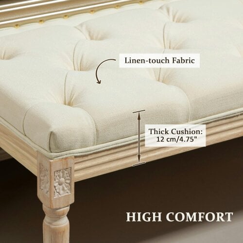 Wyld Haus Vero Vintage Style Natural and Cream Wooden Bed End Bench