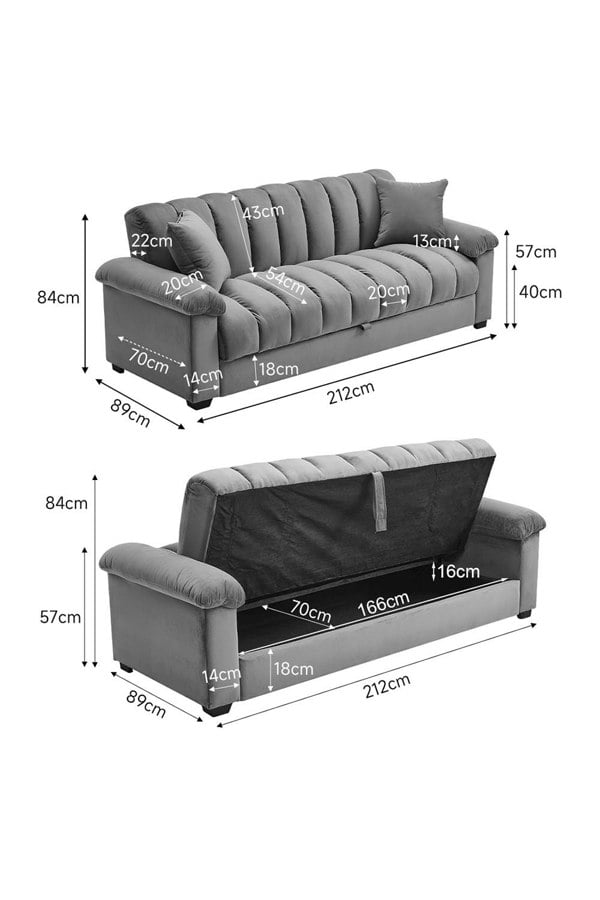 Living and Home Grey Flannelette Striped Convertible Sleeper Sofa Bed Recliner with Two Pillows