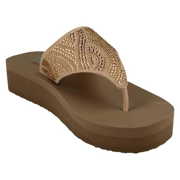 Skechers Ladies Skechers Toe Post Platform Wedge Sandals Stone Candy 31614