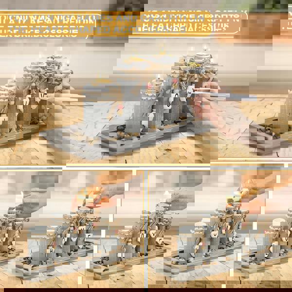 deAO Toys Wooden Tealight Candle Holder Set of 4 with Decorative Tray Multiple holder Table Centrepiece for Home Decor Valentine's Day