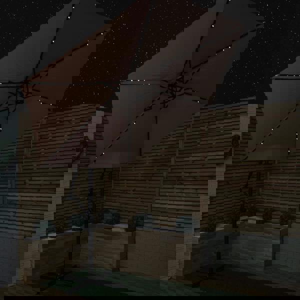 Samuel Alexander 3m Solar Powered Cantilever Lit Banana Garden Parasol with Crank Handle & White LED Lights in Beige