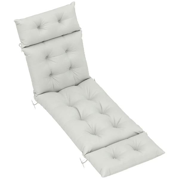 Light grey tufted sun lounger cushion with tie straps, thick padded pad