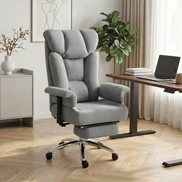 Big and Tall Office Chair, 250 kg Heavy Duty Executive Desk Chair with Adjustable Padded Armrests and High Back, Grey