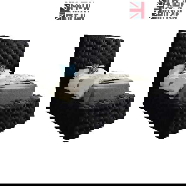 Casa Magna Grand Milan Pleated Upholstery Bed Frame - Black