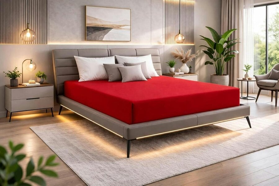 Night Zone Microfibre Fitted Sheet 25cm Deep – Soft Easy Care Bed Sheet - Red