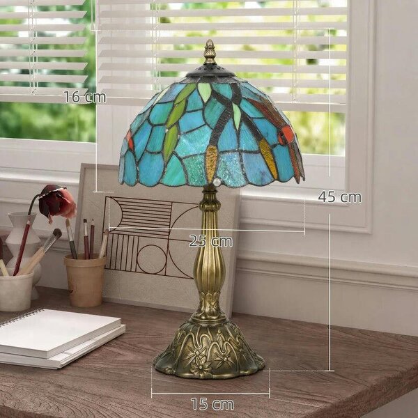 Tiffany Stained Glass Table Lamp, Handmade Antique Bedside Lamp for Bedroom, Living Room, Nightstand, Green