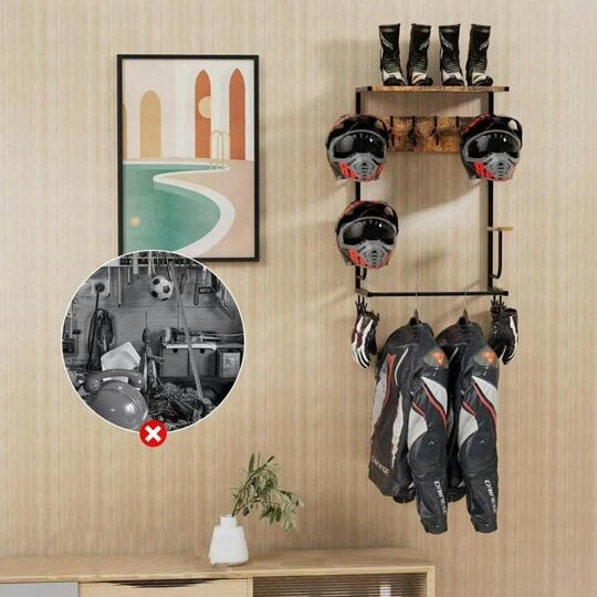 Havendro Motorcycle Helmet Holder Wall-Mounted Helmet Rack with 4 Glove Chips& Hooks
