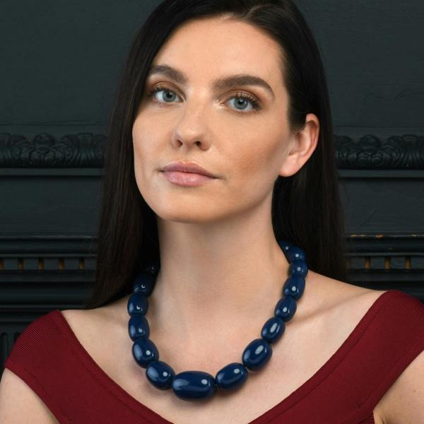 Zavana 20 inch Long Blue Oval Beads Statement Necklace for Women