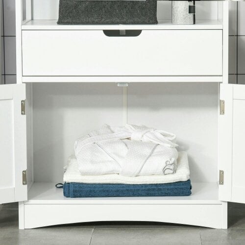Wyld Haus Disarike White Freestanding Storage Cabinet With Shelves Drawers And Double Doors For Bathroom Or Kitchen