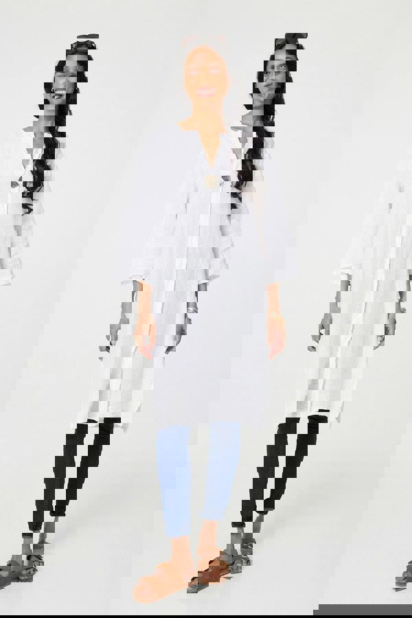White | Longline 3/4 Sleeve Knee Length Tunic
