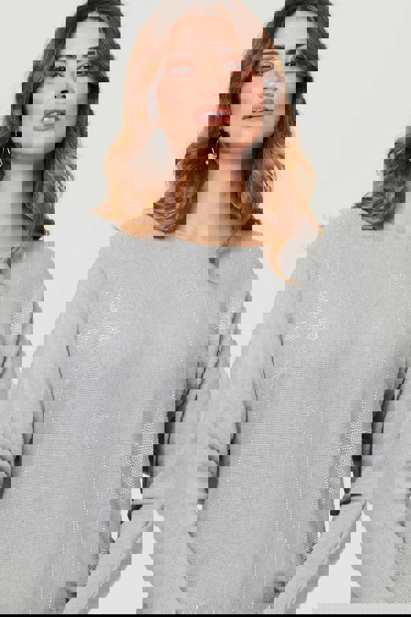 Grey | Sparkly Star Front Batwing Sleeve Jumper
