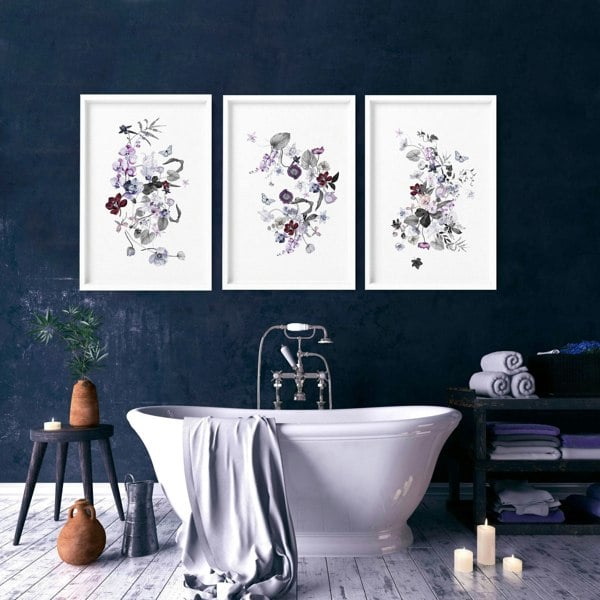 Bathroom Shabby chic wall decor | set of 3 framed wall art