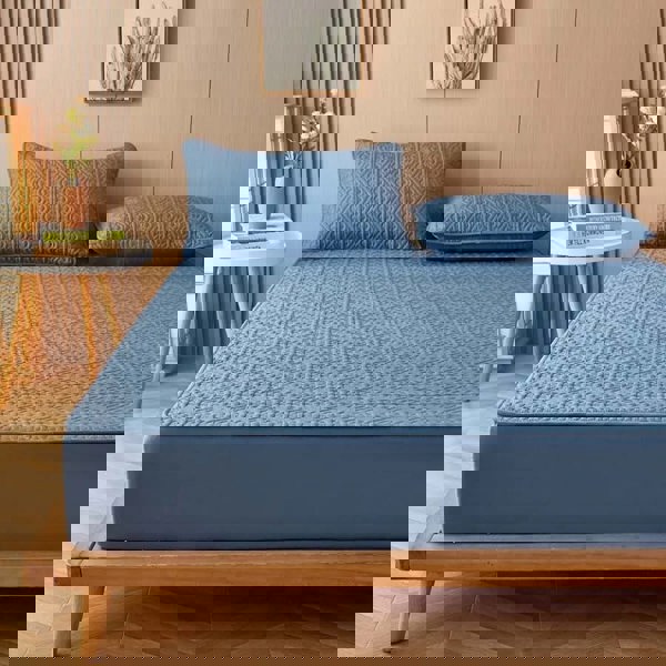 Anyhouz Anycozy Mattress Cover Blue King Size Pure Cotton Soft Quilted Bed Sheet Anti-bacterial Protector Cover