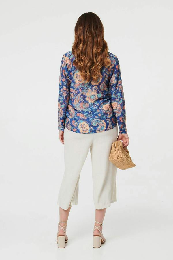 Navy | Paisley Long Sleeve Button Front Shirt
