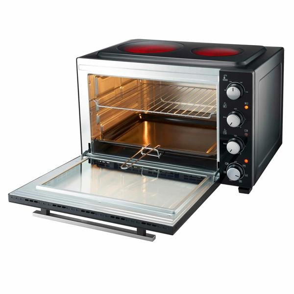 Cooks Professional 48L Mini Oven with 2 Ceramic Hobs | Black / Silver