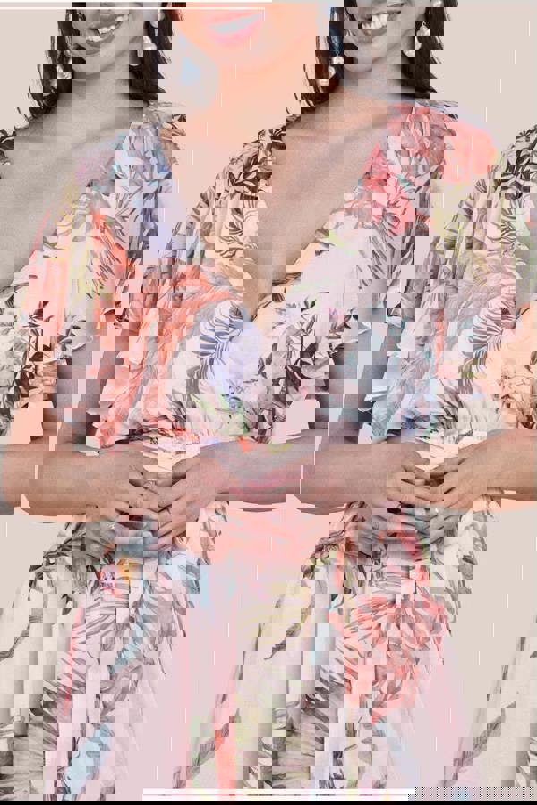 Floral Printed Flutter Sleeve Chiffon Midi Dress - Off White DR4515