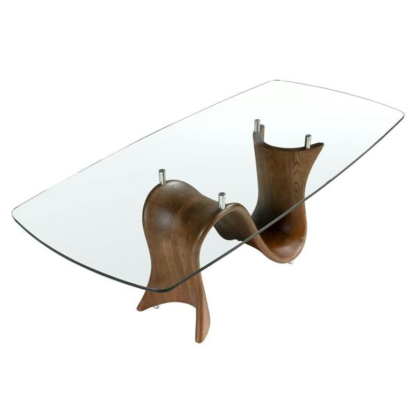 Angel Cerdá Barrel-shaped oval dining table in tempered glass and walnut 1197