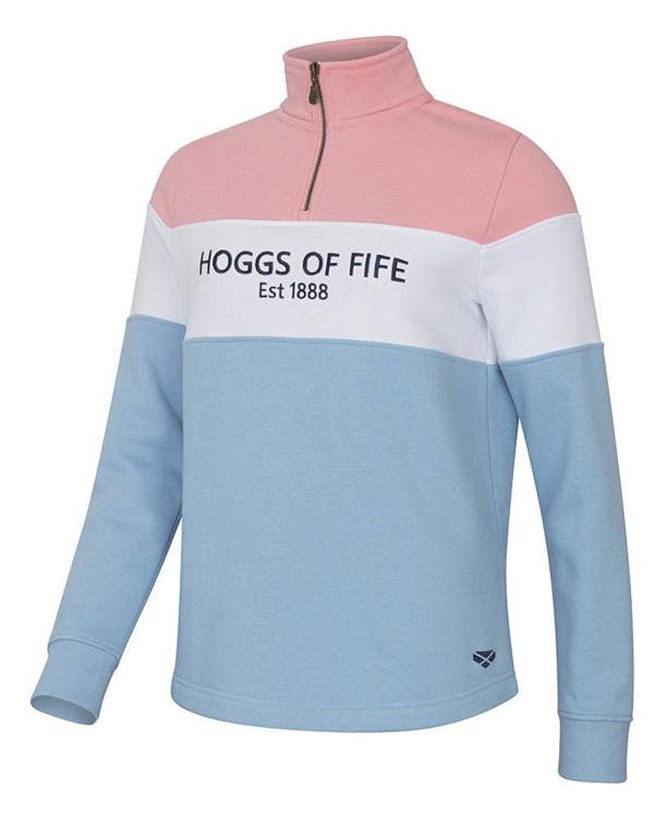 Hoggs of Fife Dumfries Ladies 1/4 Zip Jumper - Pink/Blue/White